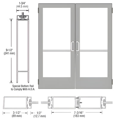CRL-U.S. Aluminum Clear Anodized Custom Pair Series 400 Medium Stile Butt Hinged Entrance Door for Surface Mount Door Closer
