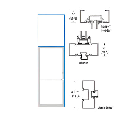 CRL-U.S. Aluminum Clear Anodized Class 1 Transom Frame for Single Butt Hung Left Hand Door Using Surface Mount Closer
