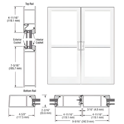 CRL-U.S. Aluminum White KYNAR® Paint IG600 Series Custom Pair StormFront™ Gear Hinged Entrance for Panic and Surface Closer