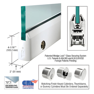 CRL Polished Stainless 1/2" Glass 4" Tapered Door Rail With Lock - 35-3/4" Length