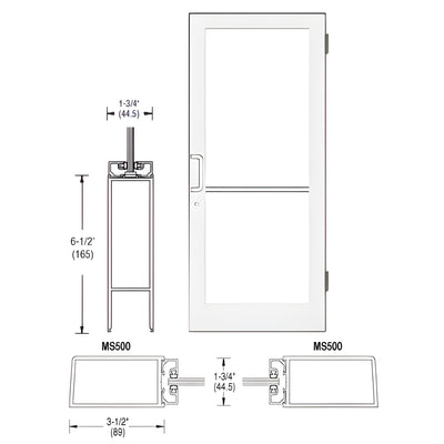 CRL-U.S. Aluminum White KYNAR® Paint 400 Series Medium Stile (RHR) HRSO Single 3'0 x 7'0 Offset Hung with Butt Hinges for Surf Mount Closer Complete Door Std. MS Lock & Bottom Rail