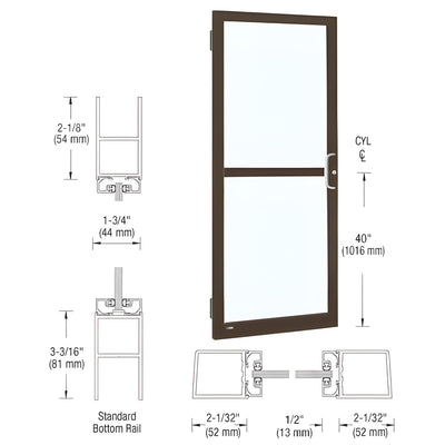 CRL-U.S. Aluminum Bronze Black Anodized Single 36" x 84" 250 Narrow Stile Door Latch on Right Butt Hinge for Surface Mount Closer with Rim Device