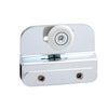 A brite anodized brass inside top hanger bracket with a white nylon roller wheel.