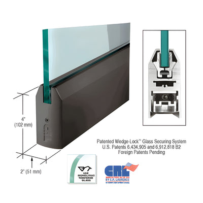 CRL Black Bronze Anodized 1/2" Glass 4" Tapered Door Rail Without Lock - Custom Length