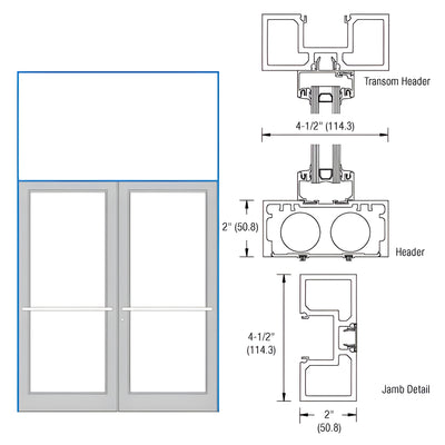 CRL-U.S. Aluminum Clear Anodized 76" x 126" Series DF800 Tubular Center Hung Transom Frame Complete (2FT)