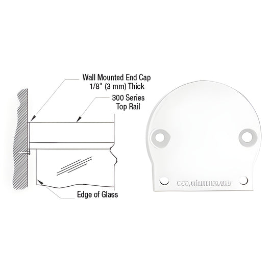 CRL Sky White 300 Series Wall-Mount End Cap for Glass Rail