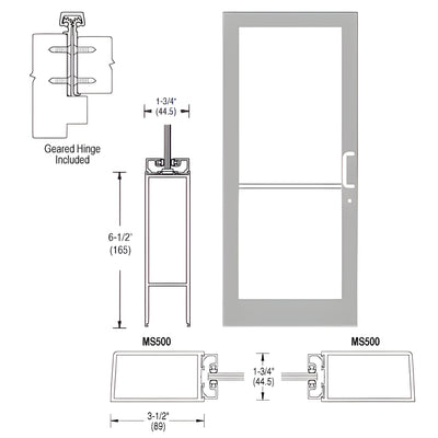 CRL-U.S. Aluminum Clear Anodized 400 Series Medium Stile (LHR) HLSO Single 3'0 x 7'0 Offset Hung with Geared Hinged Complete Door for 1" Glass with Standard MS Lock and Bottom Rail