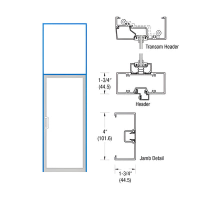 CRL-U.S. Aluminum Clear Anodized Left Hand Open Back Transom Frame for Single Door Offset Hung Surface Mount Closer with Concealed Panic Closer with Concealed Panic