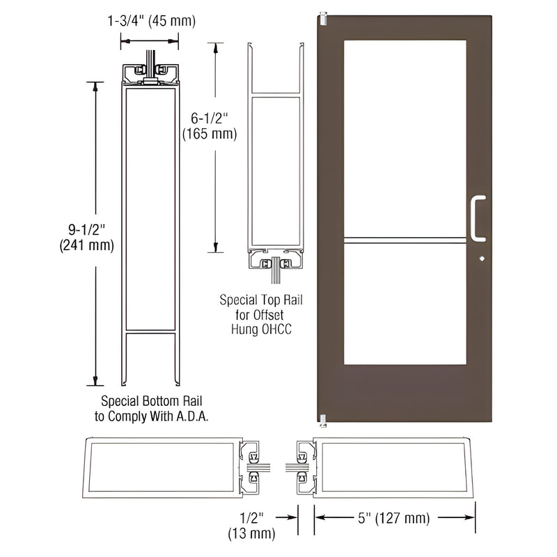 Technical diagram showing the profile dimensions of a Series 550 wide stile entrance door with a black bronze anodized finish.