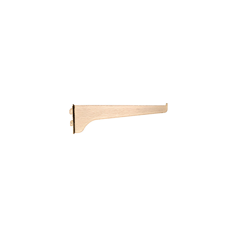 A 10-inch brass-finished steel KV shelf bracket shown from a side profile view.