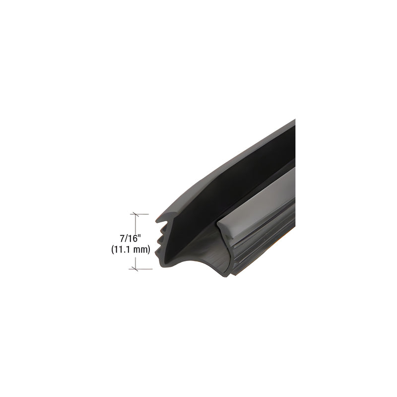 A close-up view of black insulating glass glazing vinyl showing its 7/16 inch channel depth profile.