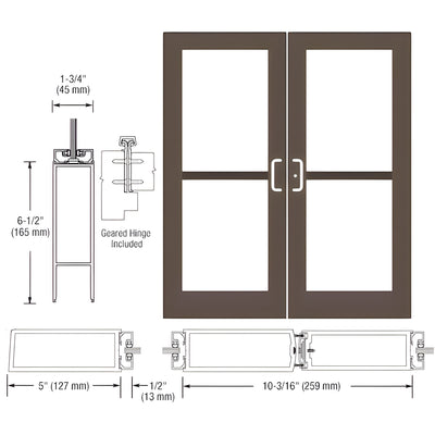 CRL-U.S. Aluminum Class I Bronze Black Anodized Custom Pair Series 550 Wide Stile Geared Hinge Entrance Doors For Panics and Surface Mount Door Closers