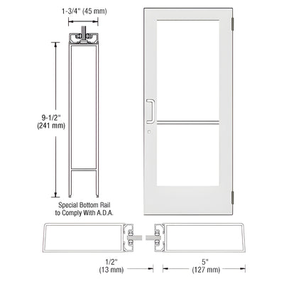 CRL-U.S. Aluminum White KYNAR® Paint Custom Size Single Series 550 Wide Stile Butt Hinge Entrance Door ADA/Title 24