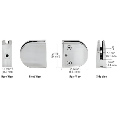 CRL Brushed Stainless Z-Series Round Type 2" Radius Base Stainless Steel Clamp for 1/2" Glass