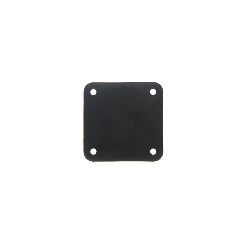 A square black moisture barrier gasket with four corner mounting holes for 6-1/2 inch base plates.