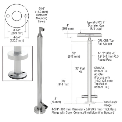 CRL Brushed Stainless 36" CRS Stainless Steel End Post Kit