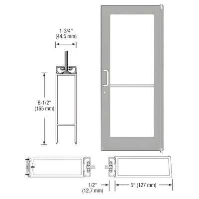 CRL-U.S. Aluminum Clear Anodized 550 Series Wide Stile Active Leaf of Pair 3'0 x 7'0 Offset Hung with Pivots for Surf Mount Closer Complete Door for 1" Glass with Standard MS Lock and Bottom Rail