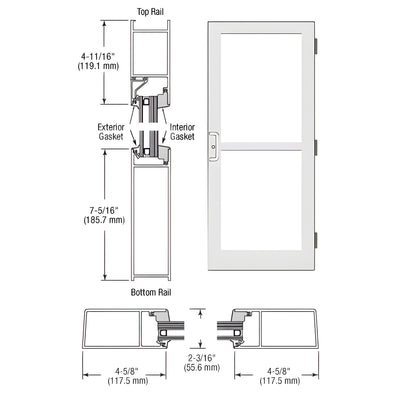 CRL-U.S. Aluminum White KYNAR® Paint StormFront™ Series Custom Single Butt Hinge Entrance Door For Panic and Surface Mount Door Closer