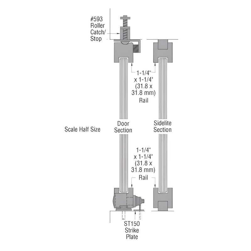 Technical diagram showing the door and sidelite section profile for the CRL-Blumcraft aluminum glass system.