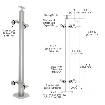 CRL 316 Brushed Stainless 42" P1 Series 180 Degree Center Post Railing Kit