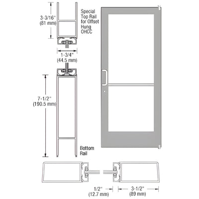 CRL-U.S. Aluminum Clear Anodized Custom Single Series 400 Medium Stile Offset Pivot Entrance Door for Overhead Concealed Door Closer