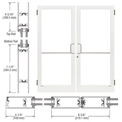 CRL-U.S. Aluminum White KYNAR® Paint Custom Pair Series 400T Thermal Medium Stile Butt Hinge Entrance Doors for Surface Mount Door Closers
