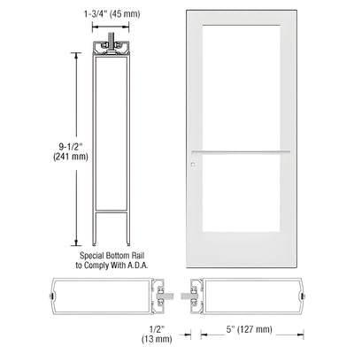 CRL-U.S. Aluminum White KYNAR® Paint Custom Single Series 550 Wide Stile Center Pivot Entrance Door for Overhead Concealed Door Closer