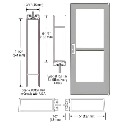 CRL-U.S. Aluminum Clear Anodized Custom Single Series 550 Wide Stile Offset Pivot Entrance Door With Panic for Overhead Concealed Door Closer