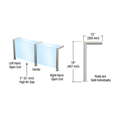 CRL Elegant Series Left Hand Open End Sneeze Guard for 3/8"(10mm) Glass, 18"High, 12" Shelf, 1-1/2" Diameter, 2" Air Gap