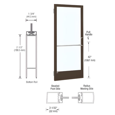 CRL-U.S. Aluminum Class I Bronze Black Anodized 250 Series Narrow Stile Inactive Leaf of Pair 3'0 x 7'0 Offset Hung with Butt Hinges for Surf Mount Closer Complete Door/Std. MS Lock, 7-1/2" Std. Bottom Rail