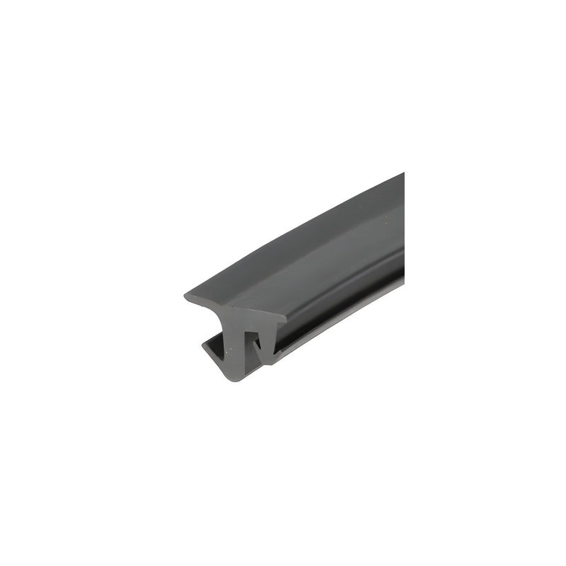 A close-up view of a gray EPDM glazing gasket strip with a T-shaped profile designed for glass installation.