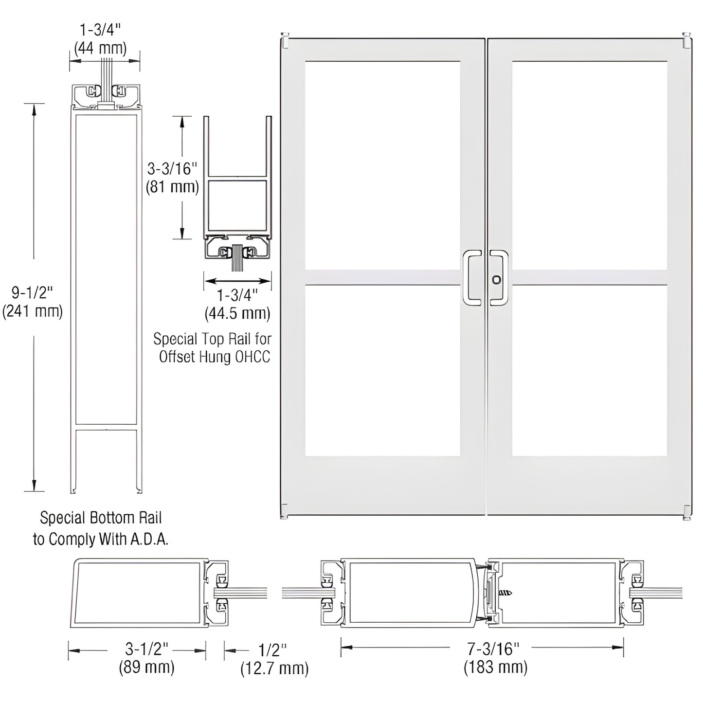 CRL-U.S. Aluminum KYNAR Offset Pivot Entrance Door Pair, Panic Prep