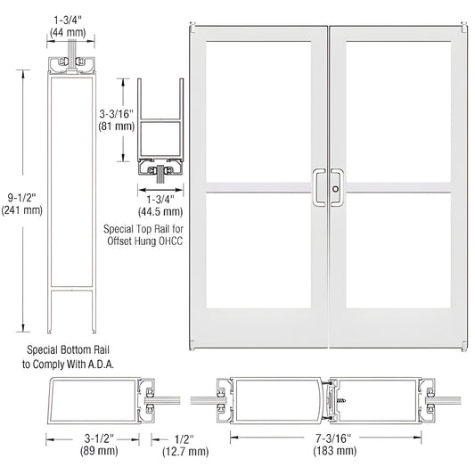 CRL-U.S. Aluminum KYNAR Offset Pivot Entrance Door Pair, Panic Prep