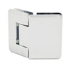 A polished chrome Pinnacle 345 series glass-to-glass hinge shown from a front-facing angle.