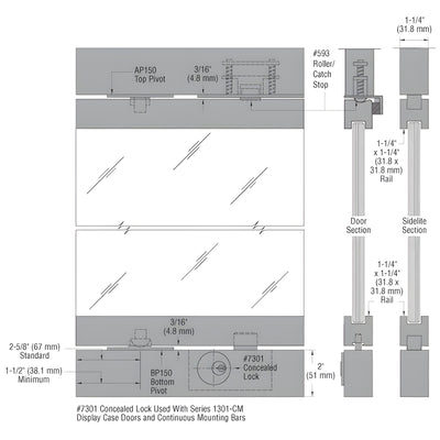 CRL-Blumcraft® Painted 1301-CM Display Case Double Door and Sidelite with Mounting Bars - 1/2" Tempered Glass