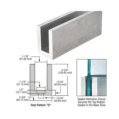 CRL L25S Series Mill Aluminum 118-1/8" Square Base Shoe Drilled for 1-1/16" Glass