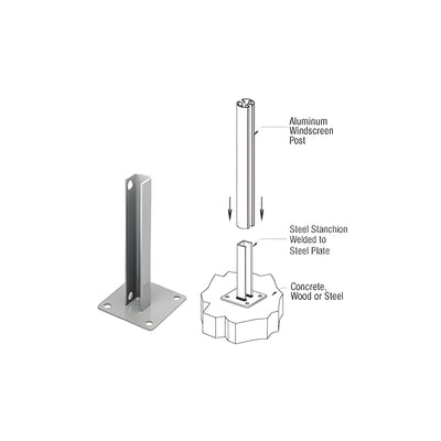 CRL Metallic Silver AWS Steel Stanchion for 90 Degree Rectangular Corner Posts