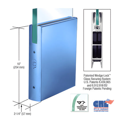 CRL Custom Color 3/4" Glass 10" Square Door Rail Without Lock - Custom Length