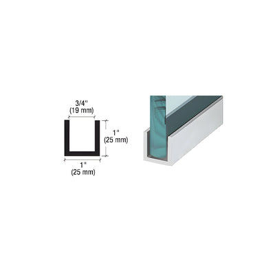 CRL Brite Brushed Anodized Wet / Dry Glaze 1" Deep U-Channel 240" Stock Length