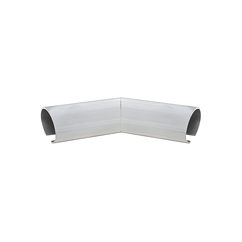 A mill finish 6063-T6 aluminum 135-degree internal corner splice designed for 4-inch oval cap rails.