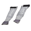 A pair of grey HPPE fiber cut-resistant sleeves with black adjustable arm straps.