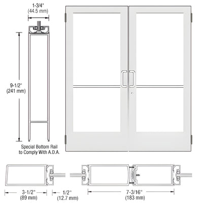 CRL-U.S. Aluminum White KYNAR® Paint Custom Pair Series 400 Medium Stile Butt Hinged Entrance Door for Surface Mount Door Closer