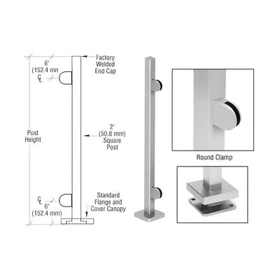 CRL Brushed Stainless 42" Steel Round Glass Clamp End Square Post Railing Kit
