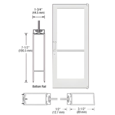 CRL-U.S. Aluminum White KYNAR® Paint 400 Series Medium Stile Active Leaf of Pair 3'0 x 7'0 Offset Hung with Pivots for Surf Mount Closer Complete Door/Std. MS Lock, 7-1/2" Std. Bottom Rail