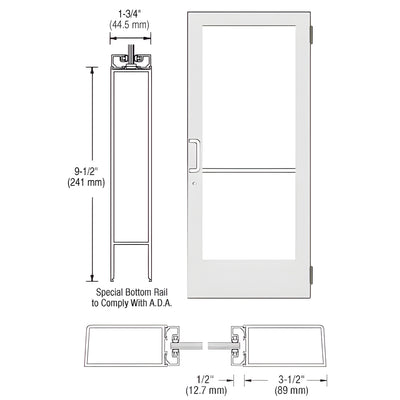 CRL-U.S. Aluminum White KYNAR® Paint Custom Single Series 400 Medium Stile Butt Hinged Entrance Door for Surface Mount Door Closer