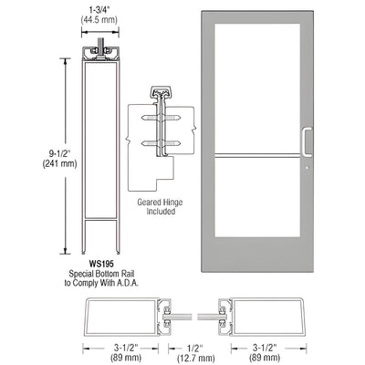CRL-U.S. Aluminum Clear Anodized 400 Series Medium Stile (LHR) HLSO Single 3'0 x 7'0 Offset Hung with Geared Hinged Complete Door for 1" Glass with Standard MS Lock and Bottom Rail