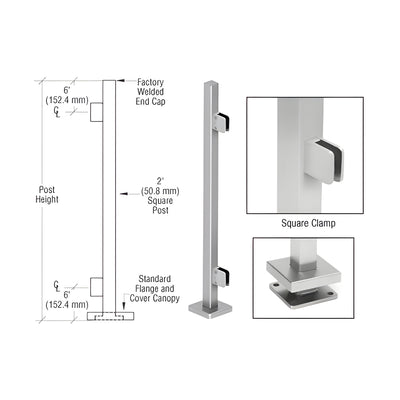 CRL Brushed Stainless 42" Steel Square Glass Clamp End Square Post Railing Kit