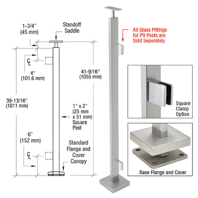 CRL Brushed Stainless 42" P9 Series End Post Railing Kit