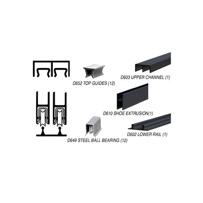 CRL Flat Black Track Assembly D603 Upper and D602 Lower Track With Steel Ball-Bearing Wheels