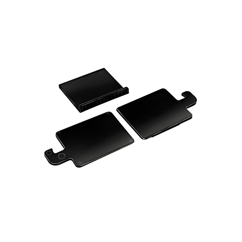 A set of three black TAPER-LOC X glazing components designed for monolithic tempered glass.